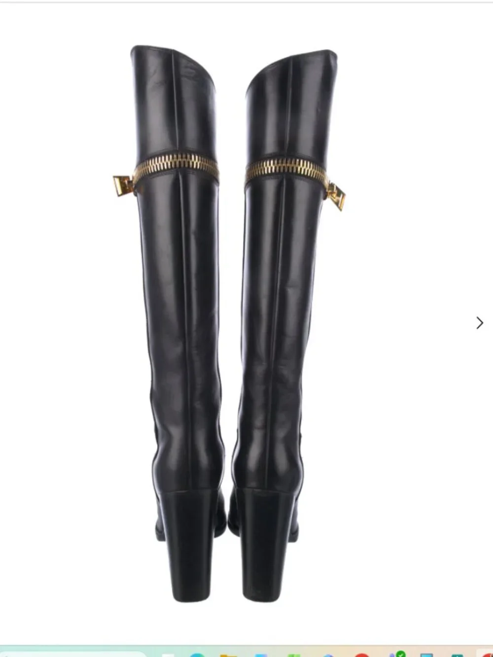Tom Ford Knee High Boots Women Size 8.5 Black Gold Zipper Leather Statement Bold